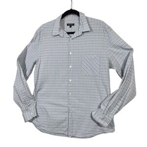 DKNY Mens Large Plaid Long Sleeve Button‎ Down Shirt Cotton Blue White